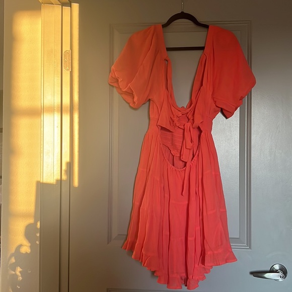 NWT never worn, watermelon free people dress with lace up back - Picture 4 of 7